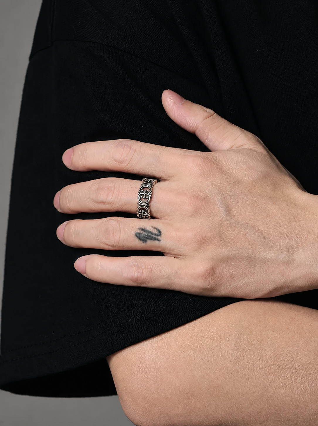 Minimal Cross Sterling Silver Ring - product view 5