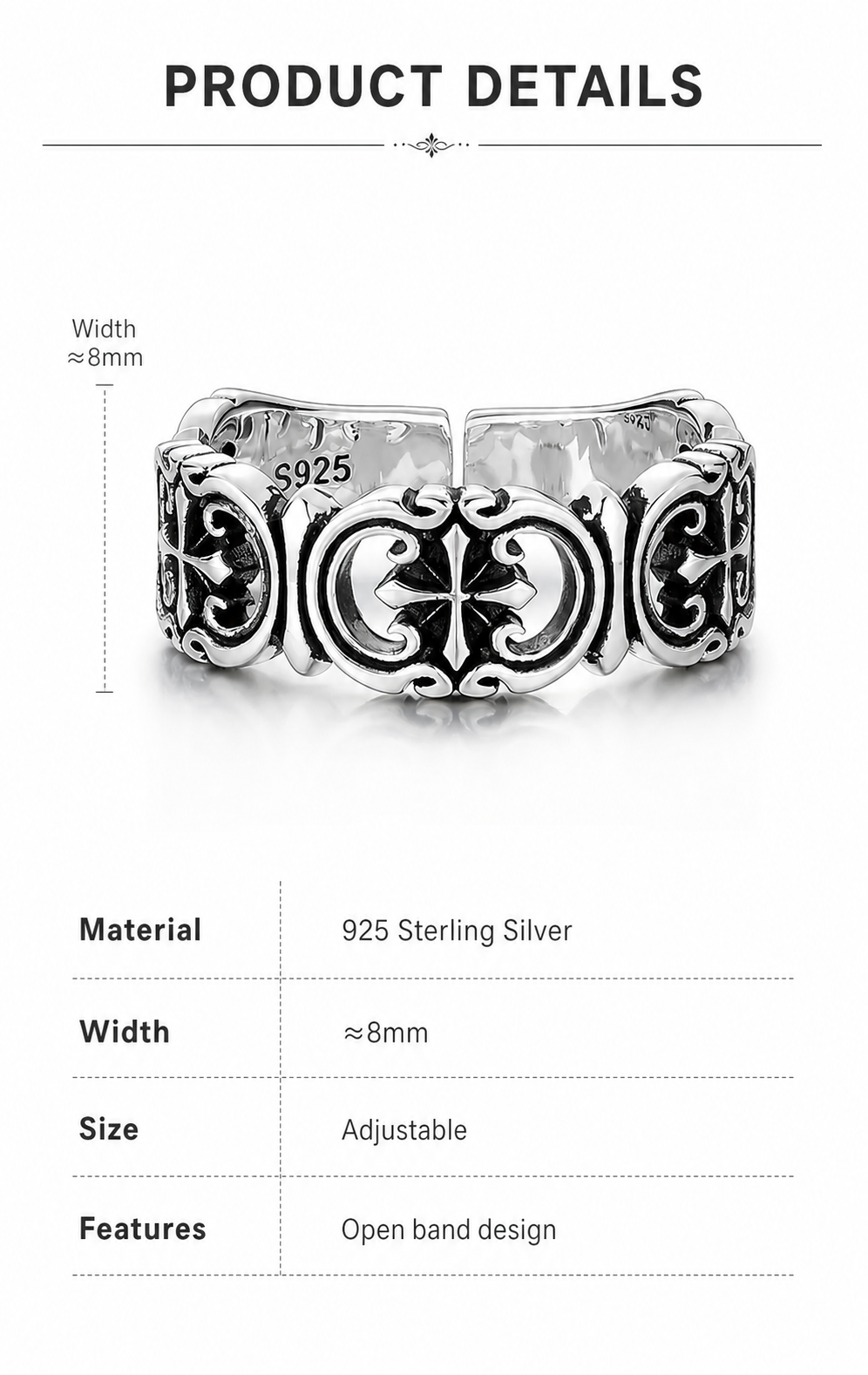 Minimal Cross Sterling Silver Ring - English product detail 6
