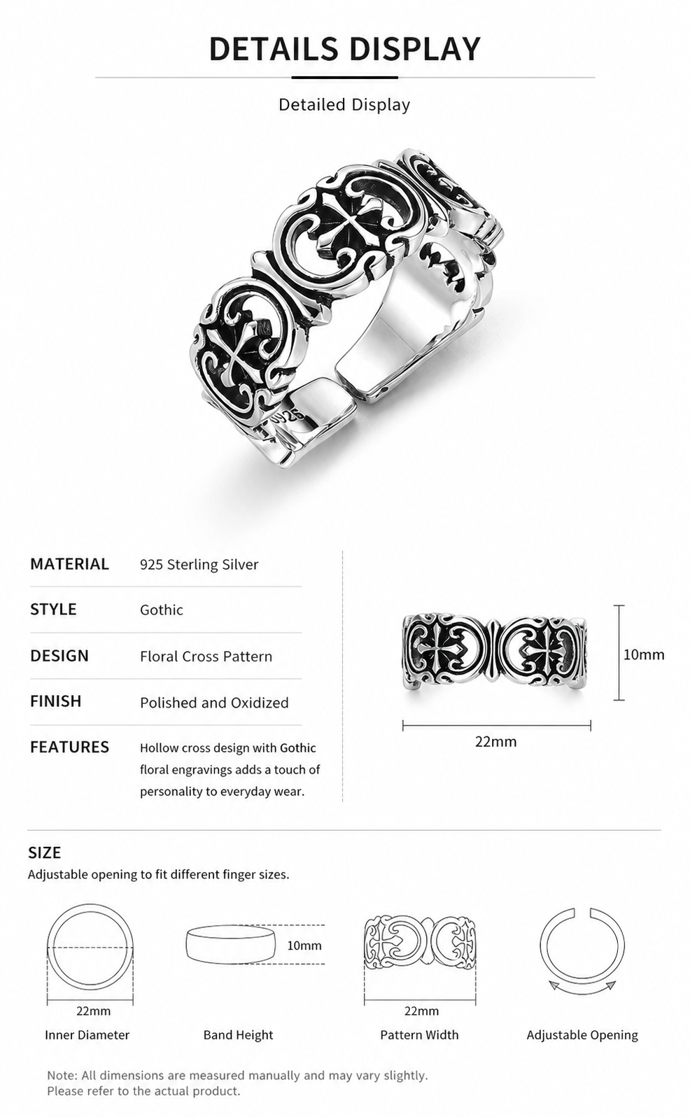 Minimal Cross Sterling Silver Ring - English product detail 7