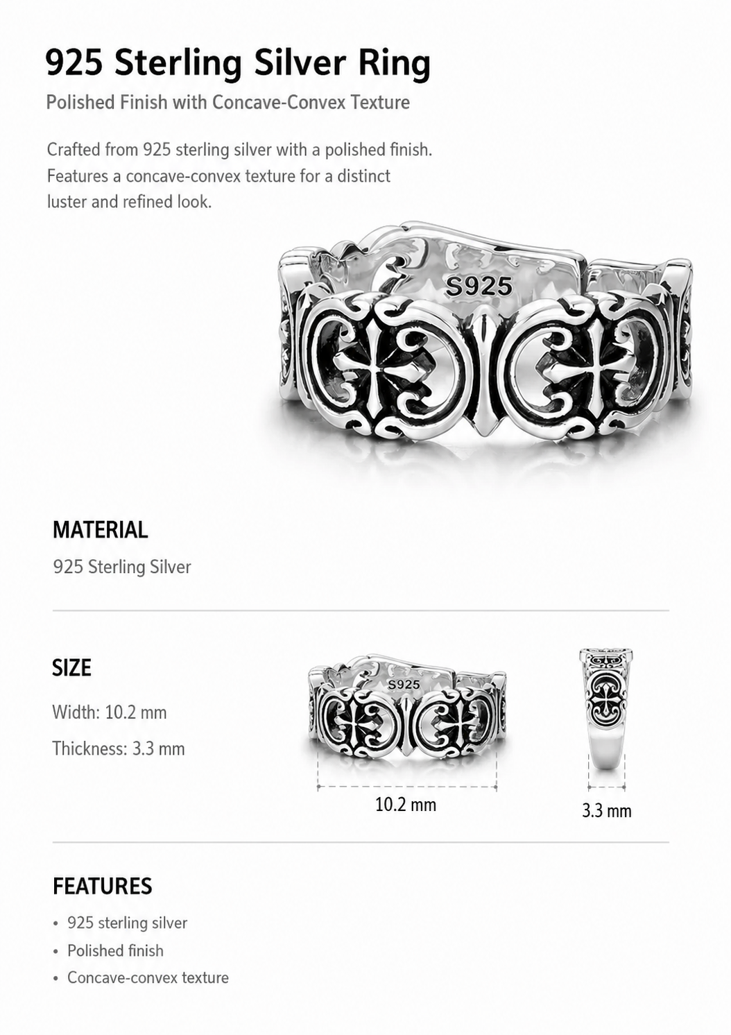 Minimal Cross Sterling Silver Ring - English product detail 8