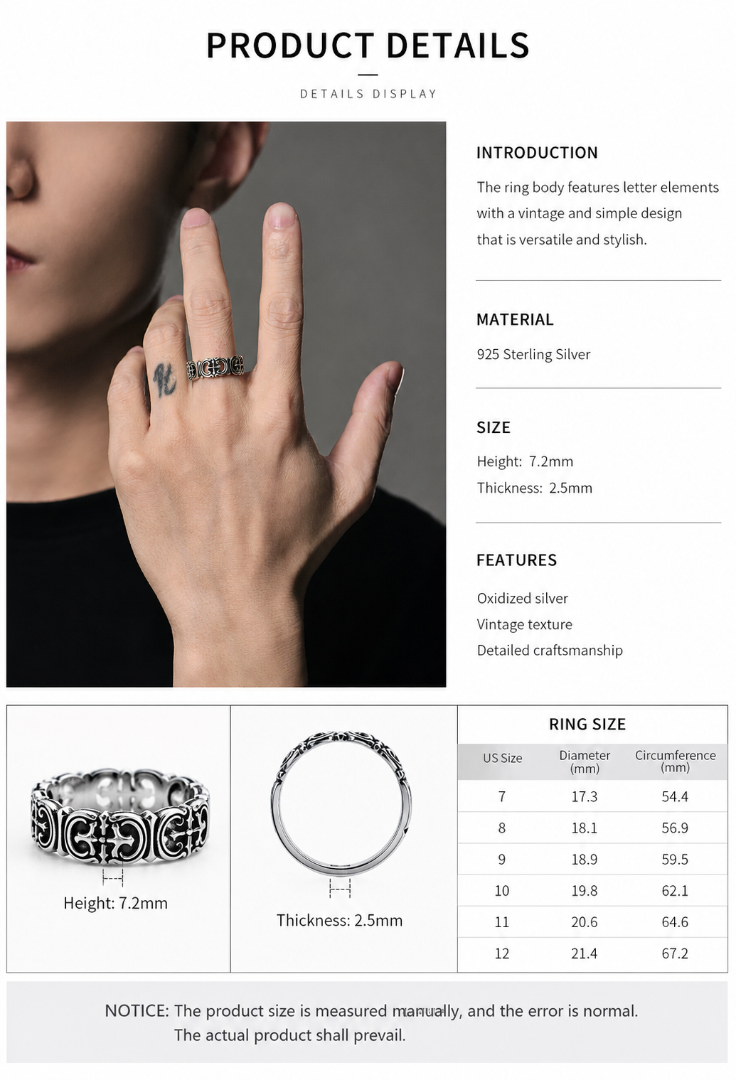 Minimal Cross Sterling Silver Ring - English product detail 9