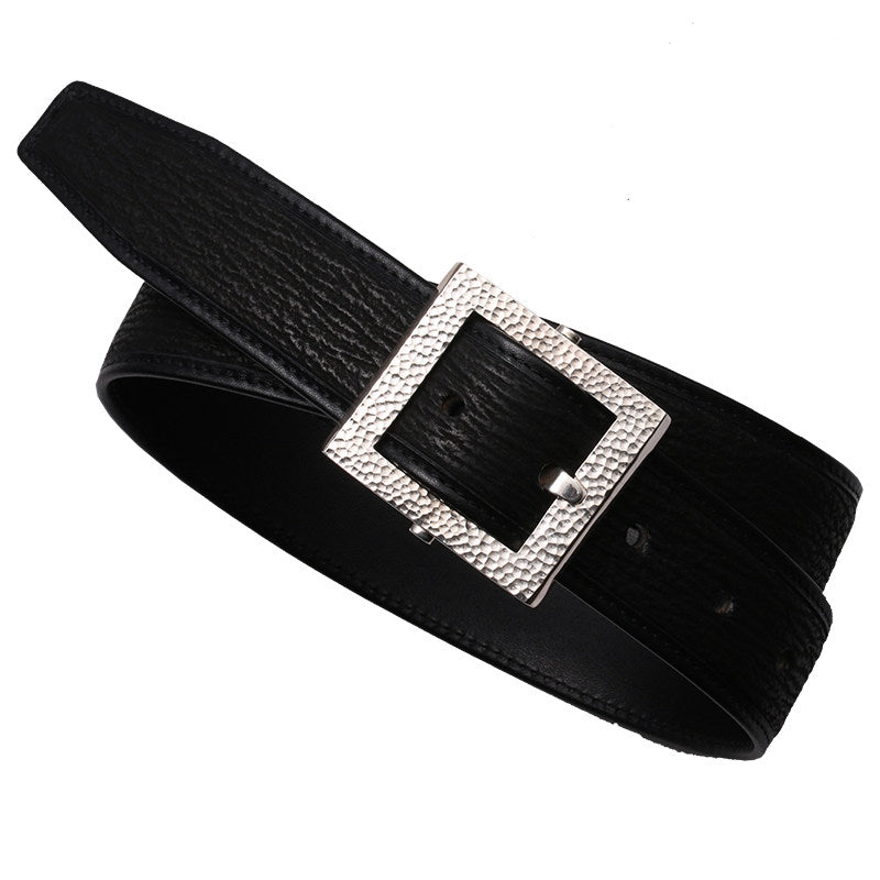 Minimal Hammered Silver Ostrich Leather Biker Belt — product view