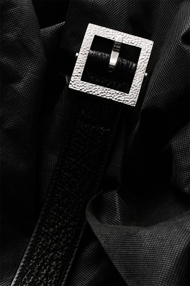 Minimal Hammered Silver Ostrich Leather Biker Belt — detail view 2