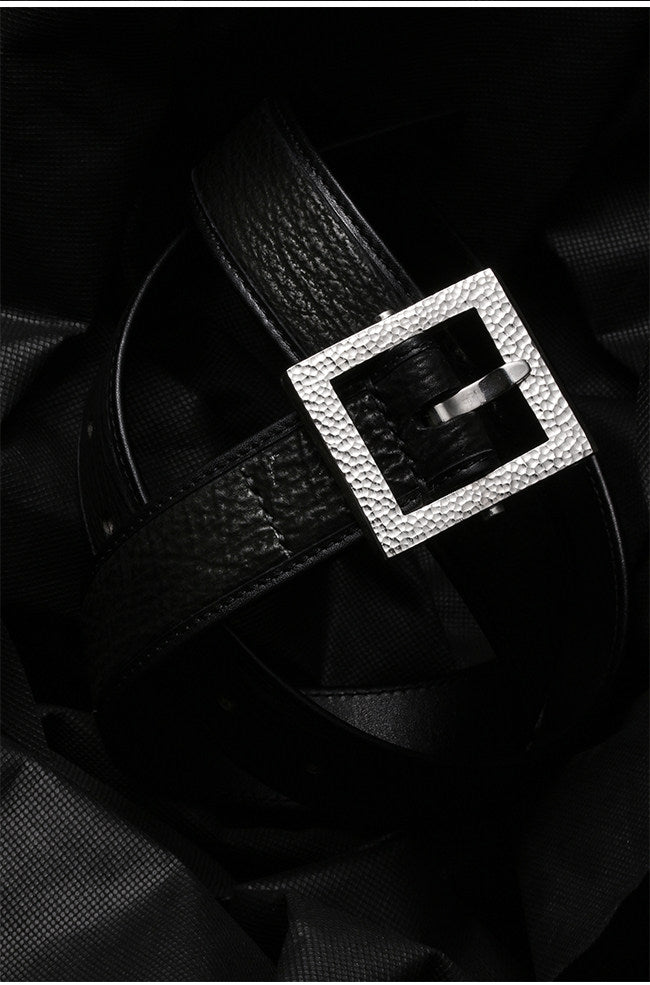 Minimal Hammered Silver Ostrich Leather Biker Belt — detail view 5