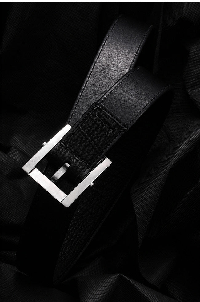 Minimal Hammered Silver Ostrich Leather Biker Belt — detail view 9