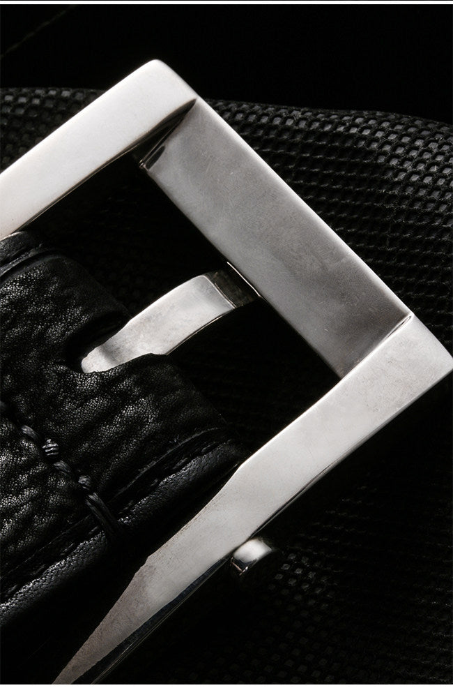 Minimal Hammered Silver Ostrich Leather Biker Belt — detail view 13