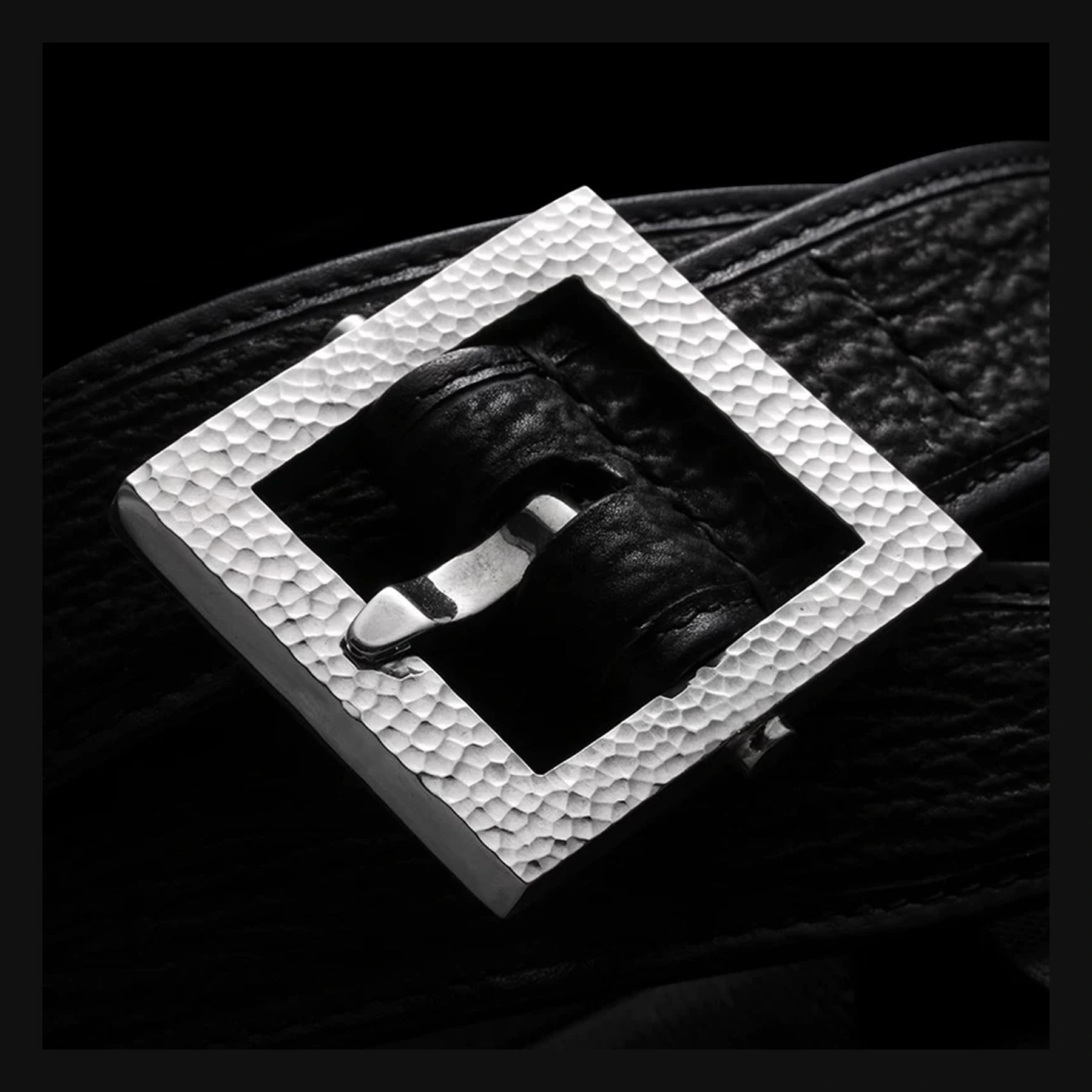 Minimal Hammered Silver Ostrich Leather Biker Belt product view