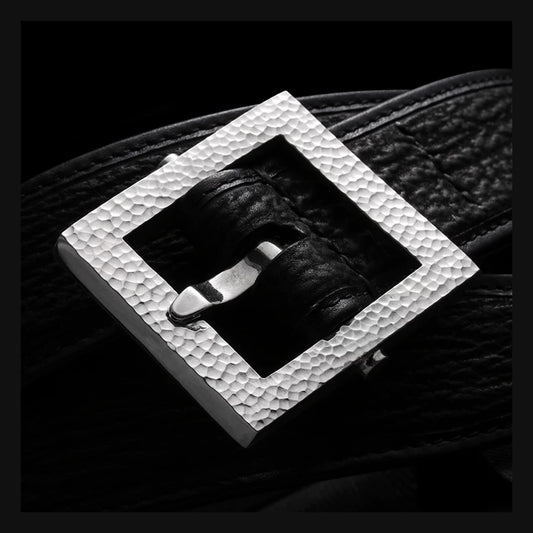 Minimal Hammered Silver Ostrich Leather Biker Belt product view