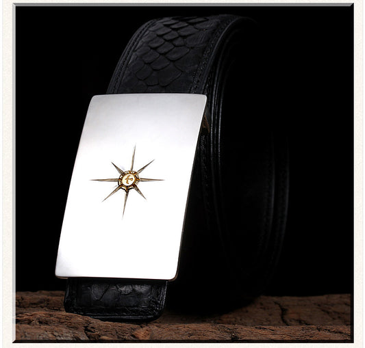 Minimal Silver Python Leather Biker Belt — product view