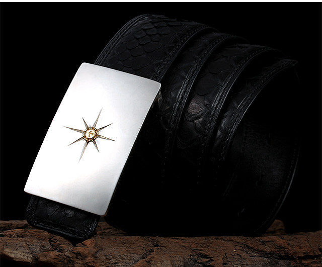 Minimal Silver Python Leather Biker Belt — detail view 2