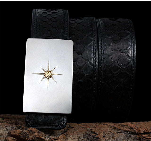 Minimal Silver Python Leather Biker Belt — detail view 3