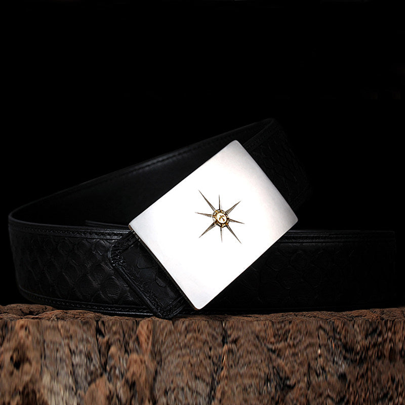 Minimal Silver Python Leather Biker Belt — detail view 4