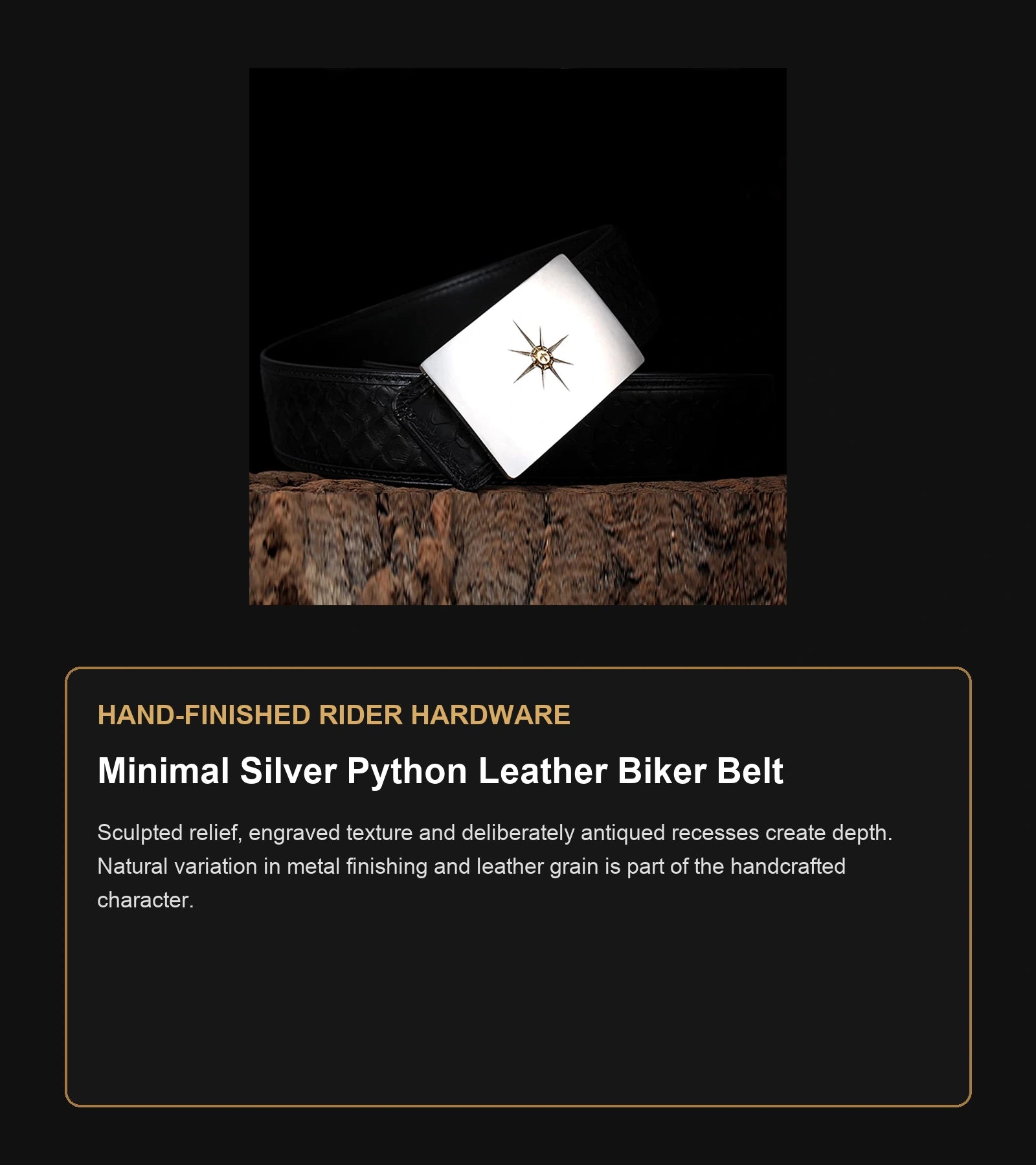 Minimal Silver Python Leather Biker Belt craftsmanship guide in English