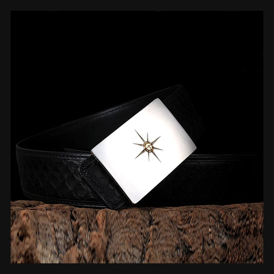 Minimal Silver Python Leather Biker Belt product view