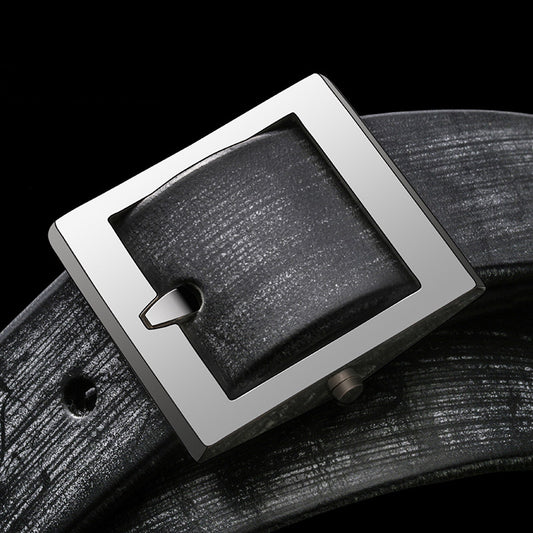 Minimal Square Silver Bridle Leather Biker Belt — product view