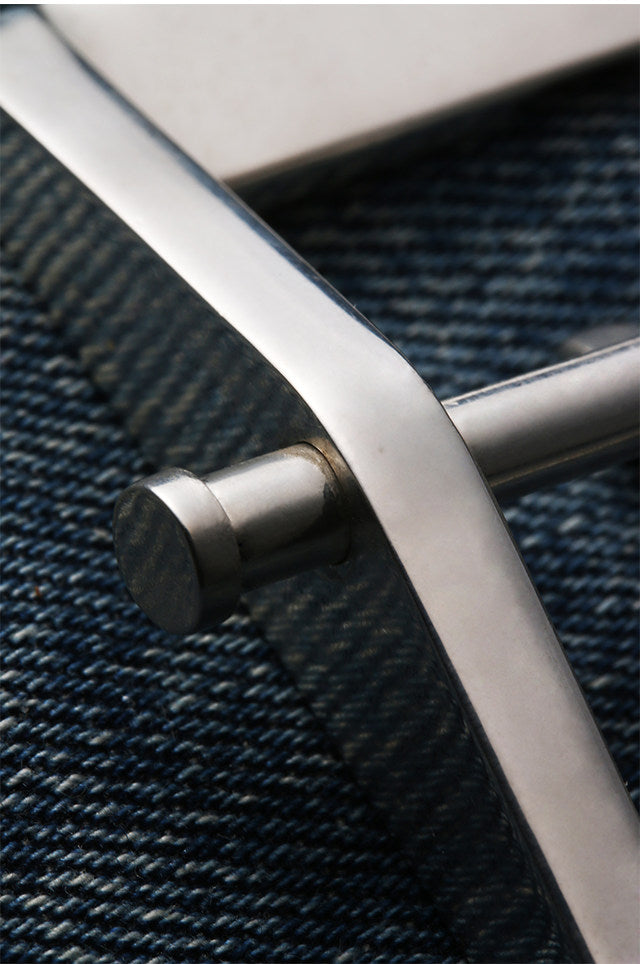 Minimal Square Silver Bridle Leather Biker Belt — detail view 5