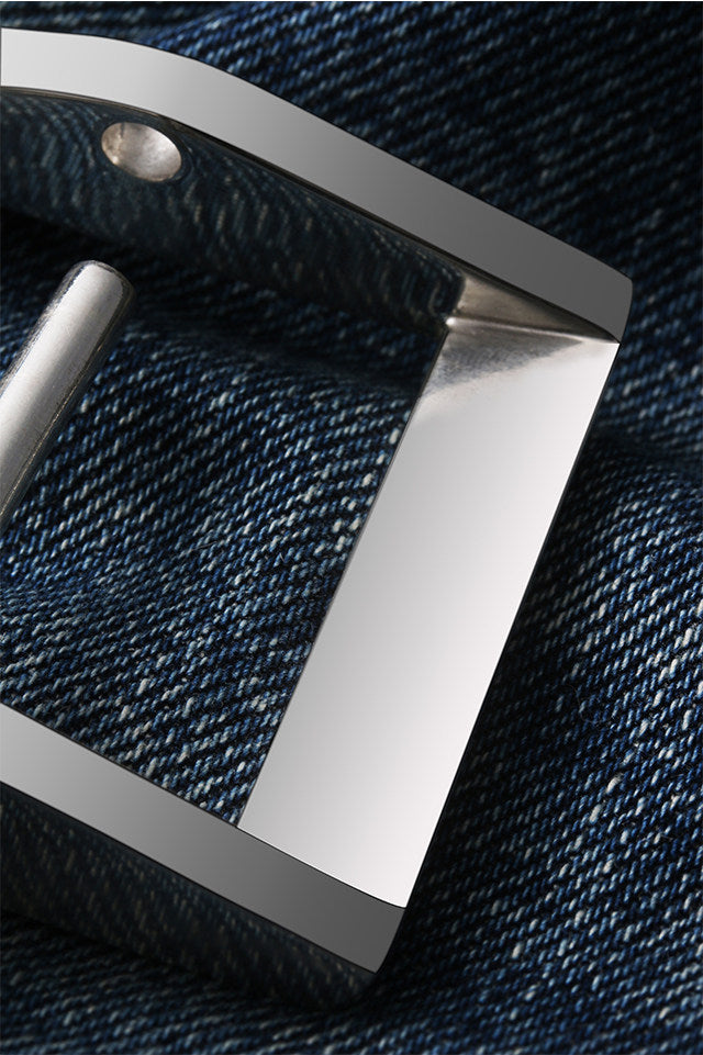 Minimal Square Silver Bridle Leather Biker Belt — detail view 8