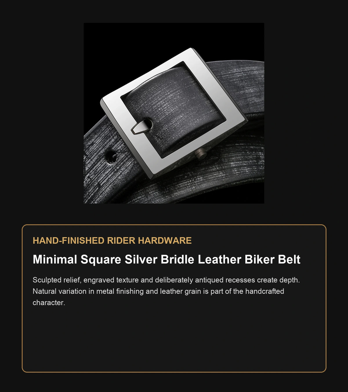 Minimal Square Silver Bridle Leather Biker Belt craftsmanship guide in English