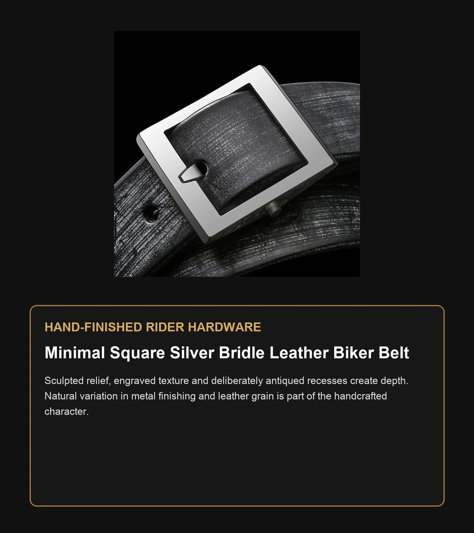 Minimal Square Silver Bridle Leather Biker Belt craftsmanship guide in English