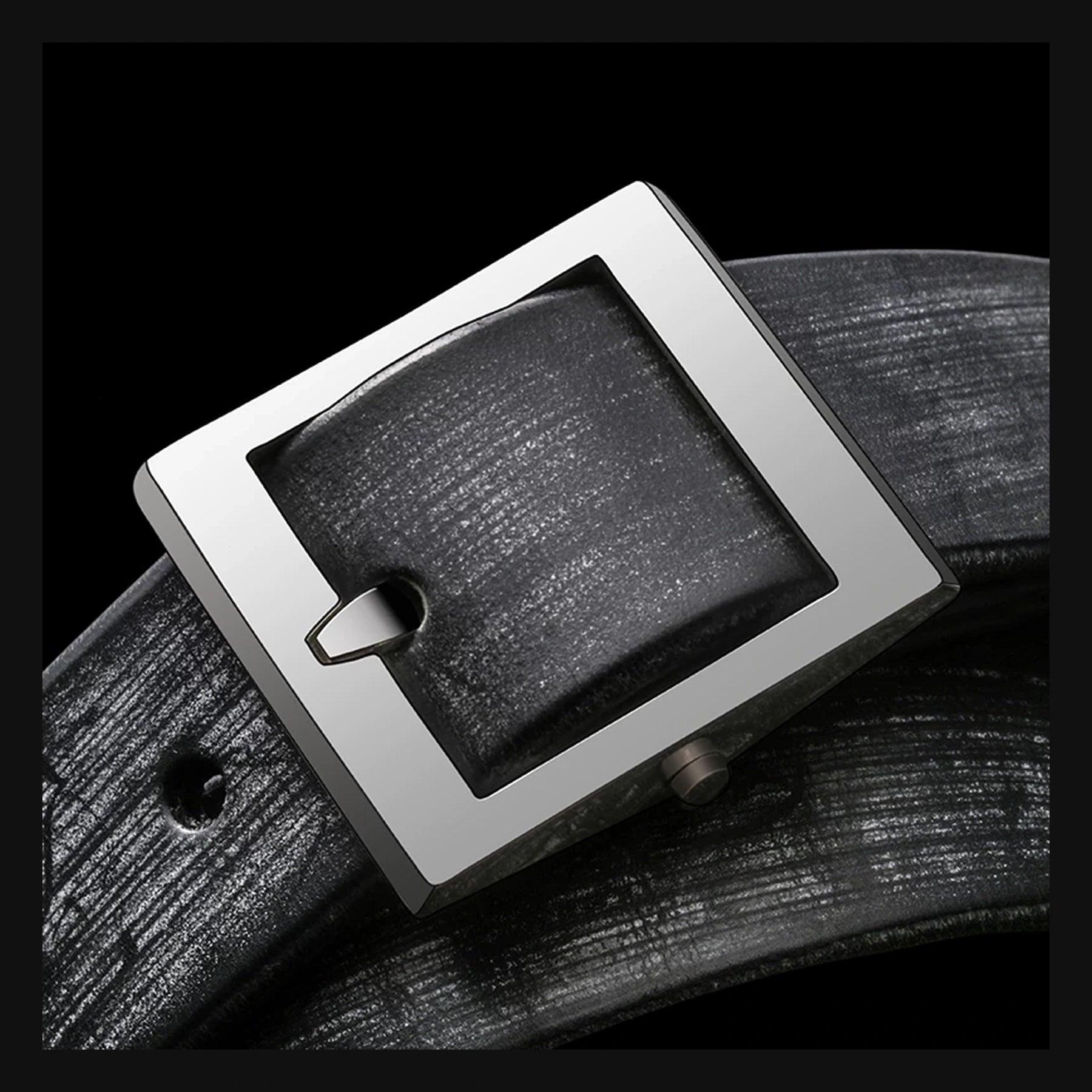 Minimal Square Silver Bridle Leather Biker Belt product view
