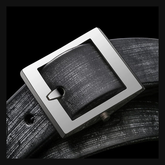 Minimal Square Silver Bridle Leather Biker Belt product view