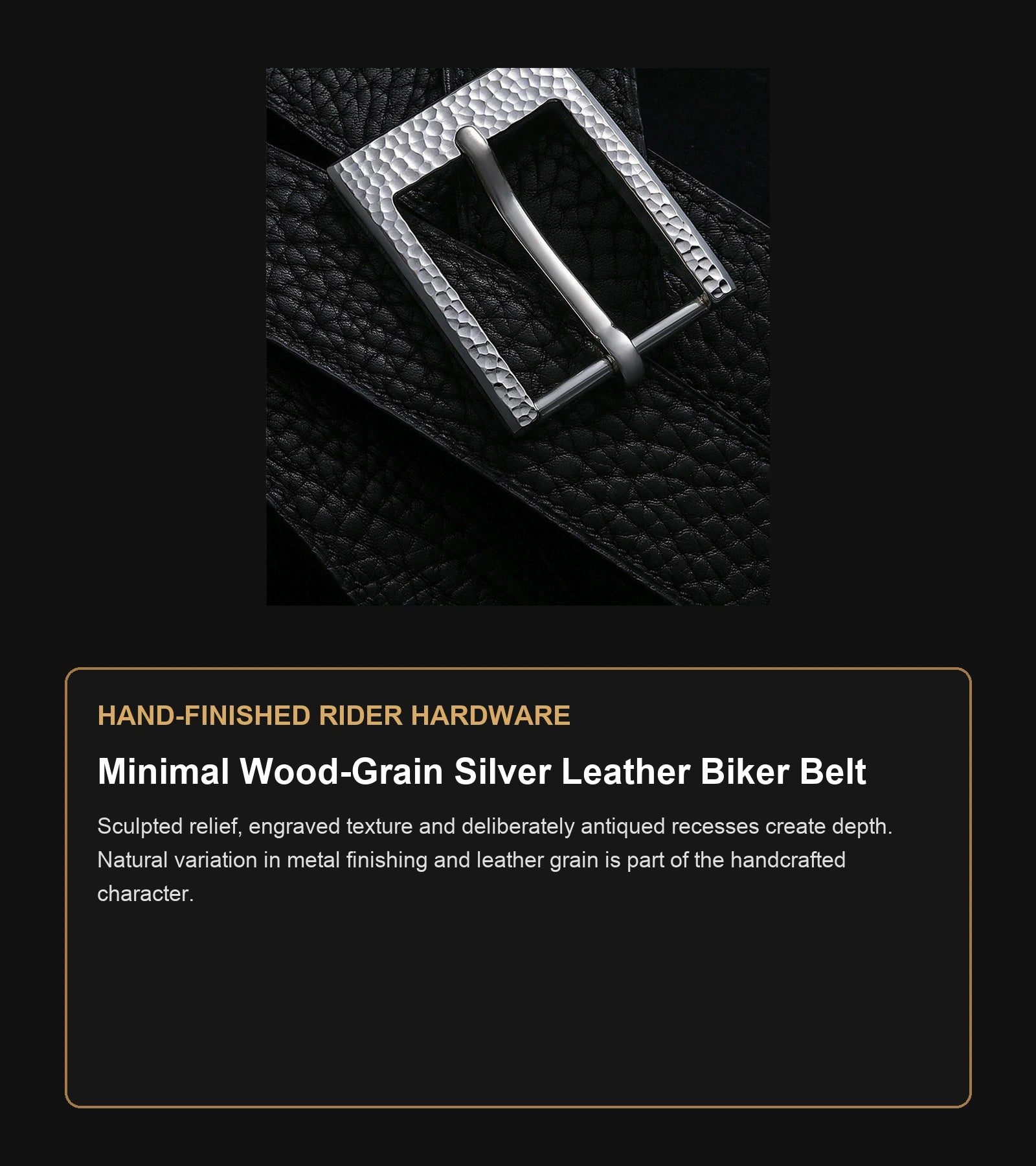 Minimal Wood-Grain Silver Leather Biker Belt craftsmanship guide in English