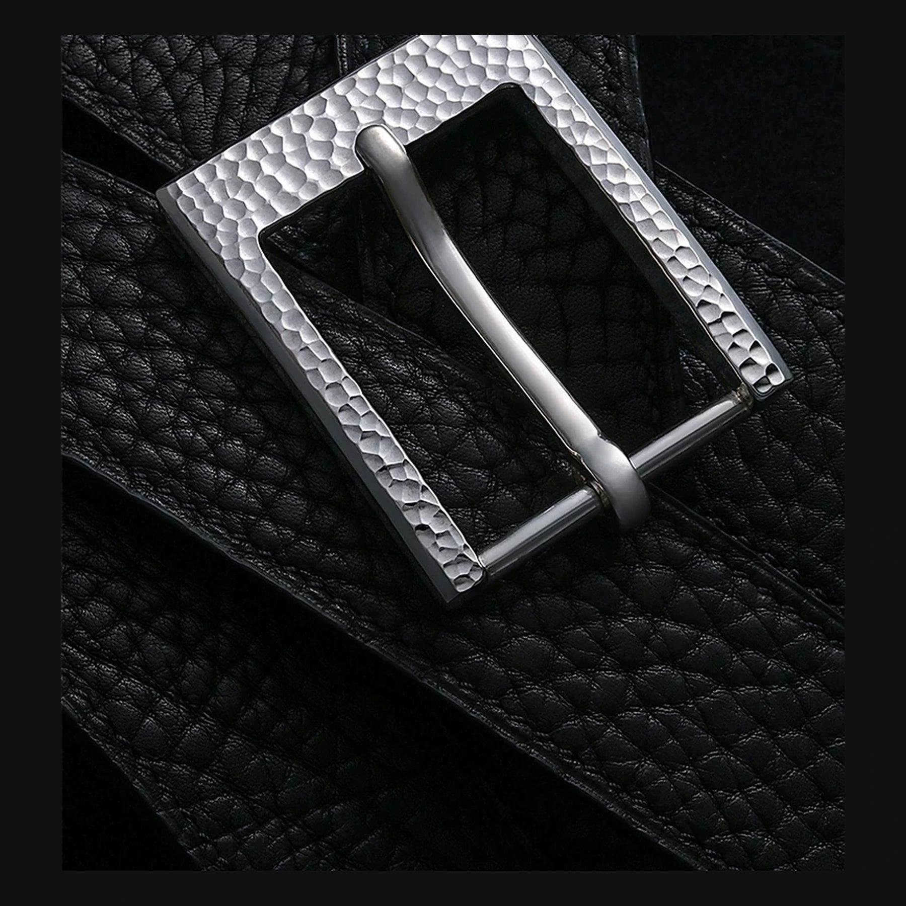 Minimal Wood-Grain Silver Leather Biker Belt product view
