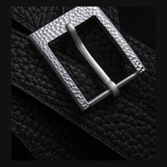 Minimal Wood-Grain Silver Leather Biker Belt product view