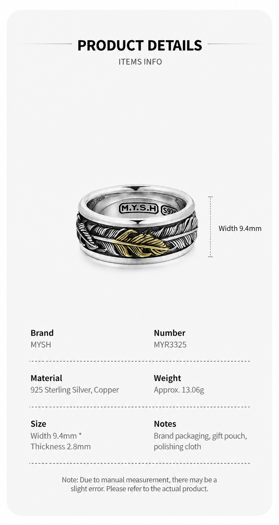 Mobius Feather Sterling Silver Ring - English product detail 7