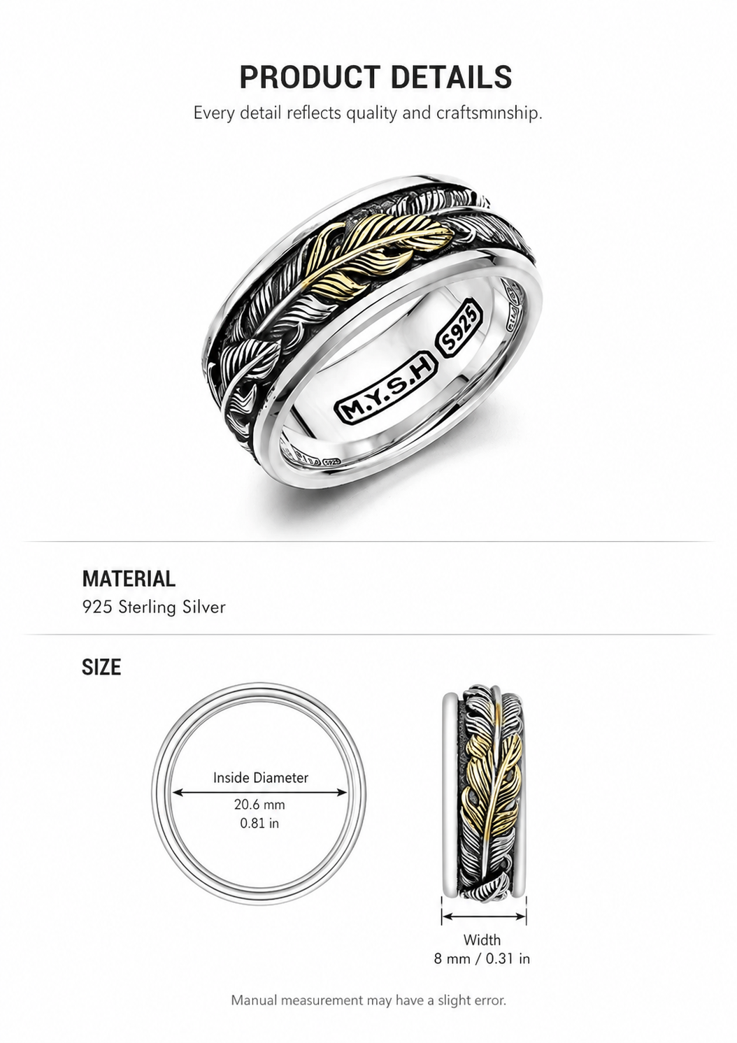Mobius Feather Sterling Silver Ring - English product detail 9