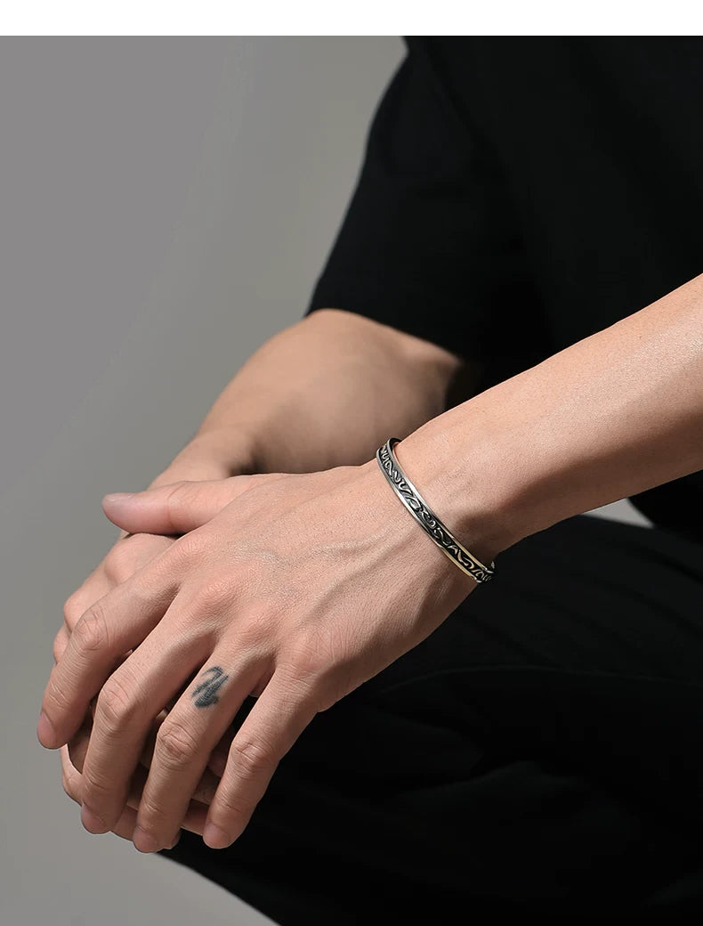 Mobius Infinity Sterling Silver Biker Cuff Bracelet – wear view 01