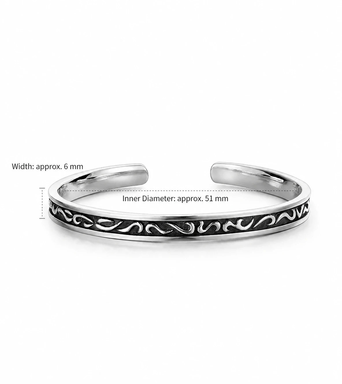 Mobius Infinity Sterling Silver Biker Cuff Bracelet – dimensions en