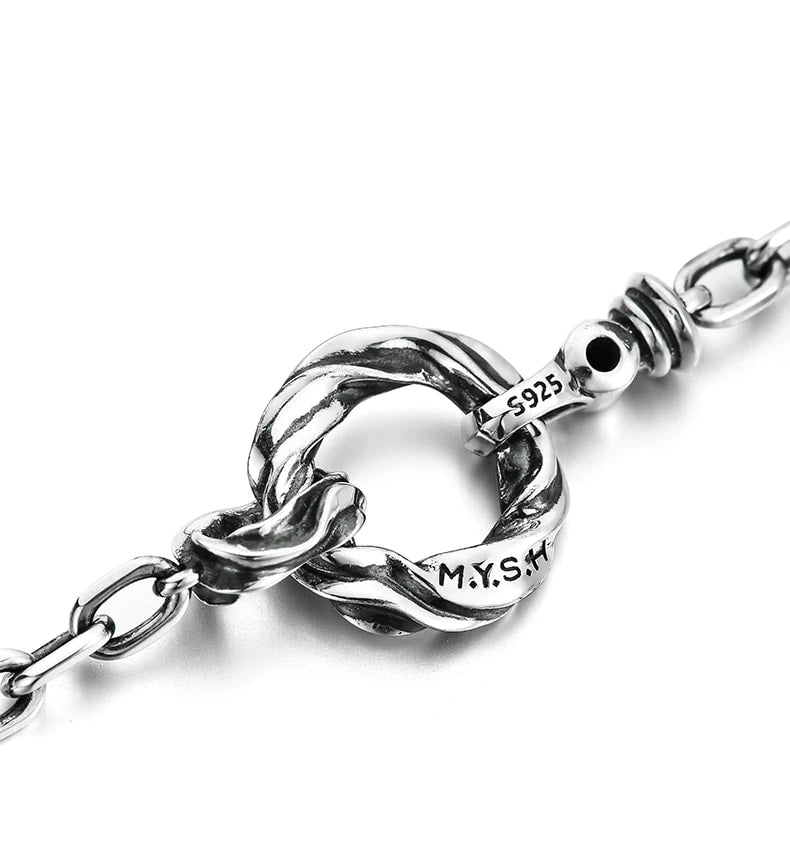 Mobius Open Circle Adjustable Sterling Silver Bracelet – wrist and design view 1