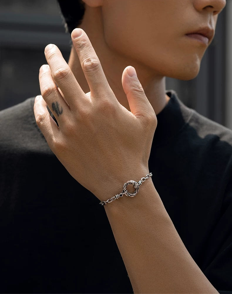 Mobius Open Circle Adjustable Sterling Silver Bracelet – wrist and design view 2