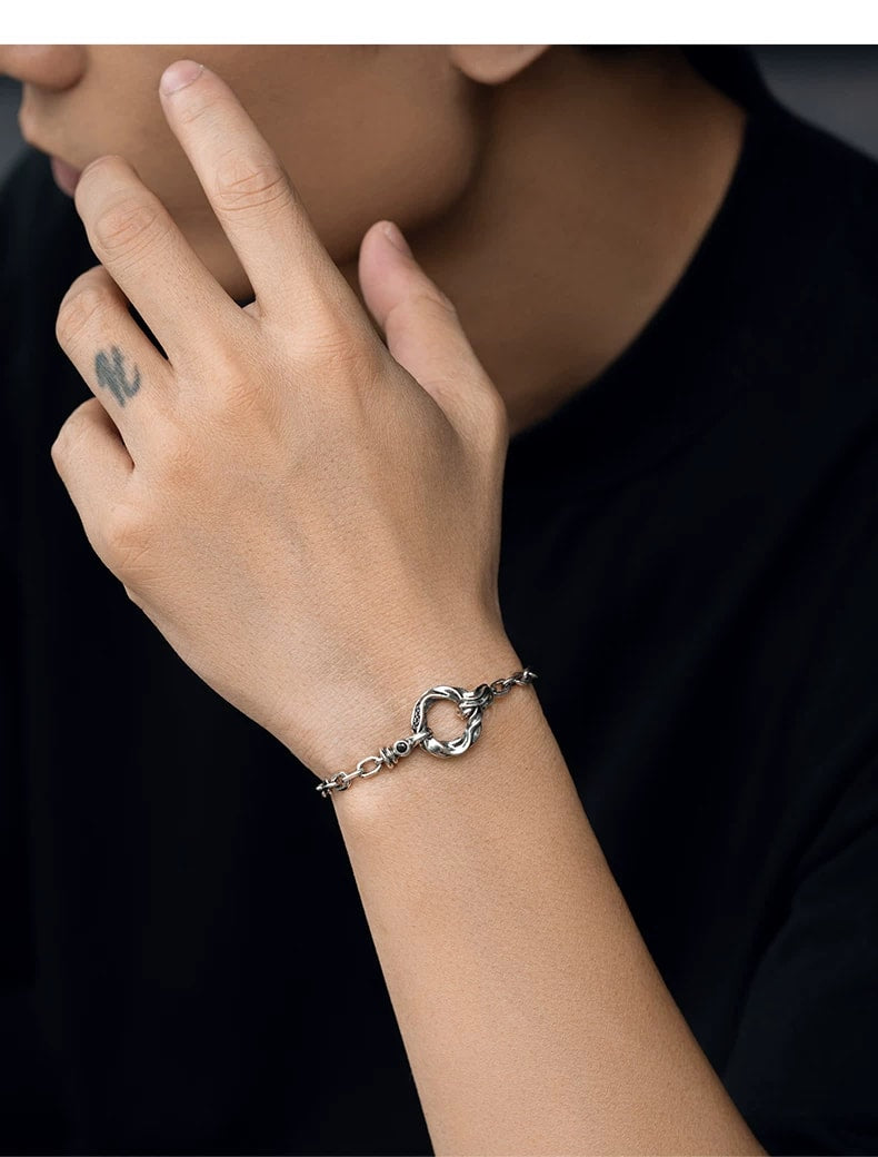Mobius Open Circle Adjustable Sterling Silver Bracelet – wrist and design view 3