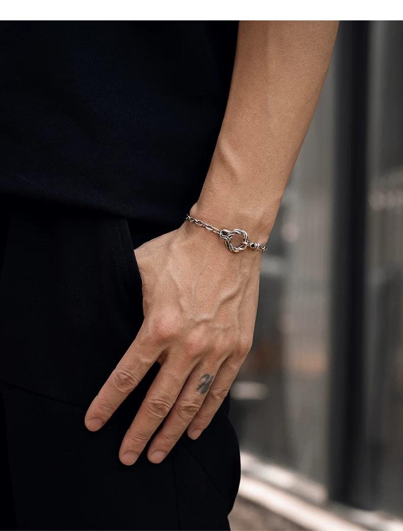 Mobius Open Circle Adjustable Sterling Silver Bracelet – wrist and design view 4