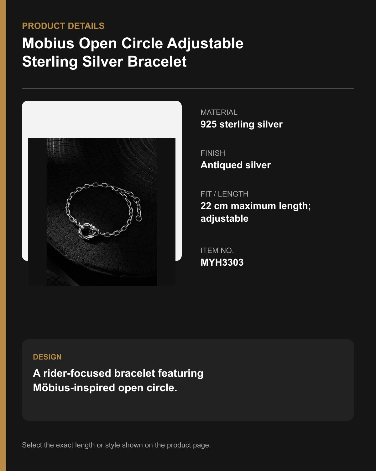 Mobius Open Circle Adjustable Sterling Silver Bracelet – English product details