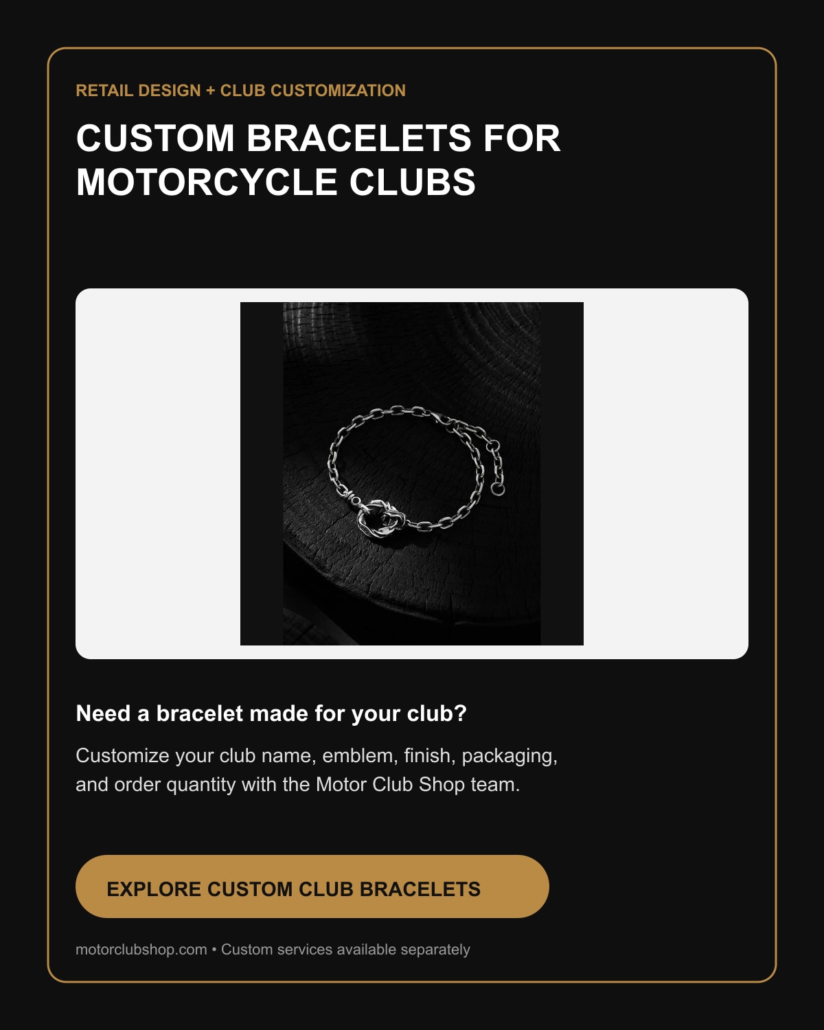 Custom motorcycle club bracelets by Motor Club Shop