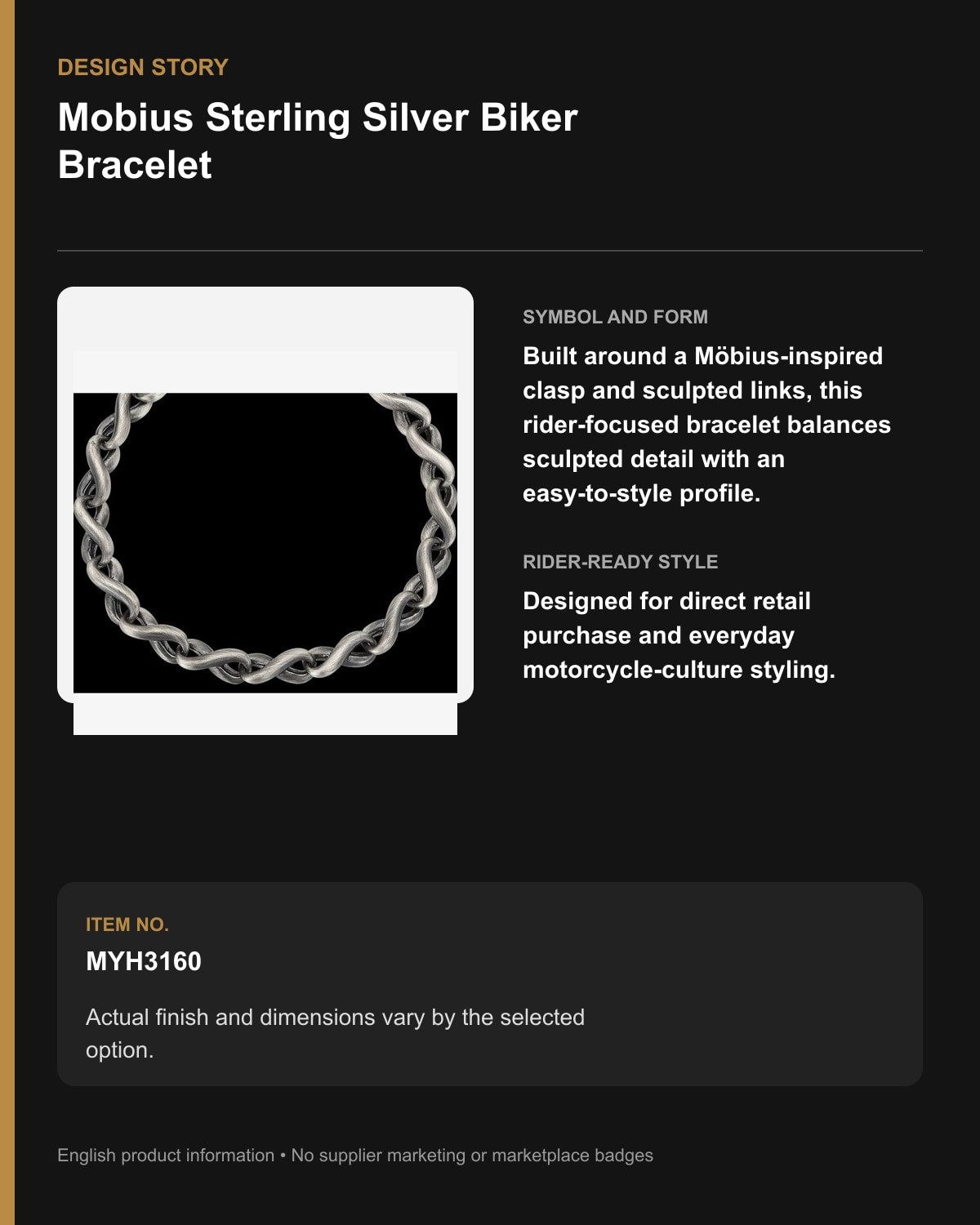 Mobius Sterling Silver Biker Bracelet – English design story