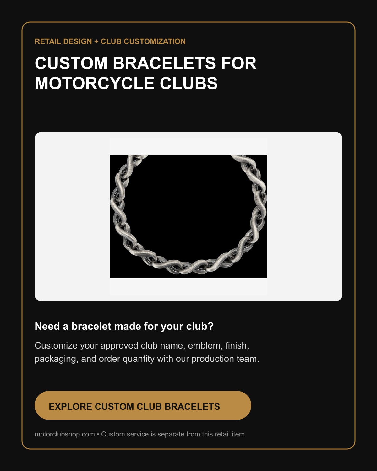 Custom motorcycle club bracelets by Motor Club Shop