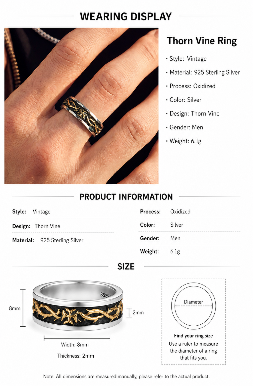 Mobius Thorn Sterling Silver Ring - English product detail 9