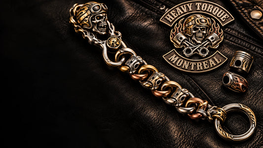 Custom motorcycle club build your club chain final cta shown as a physically plausible heroic open chain and separate relief sample.