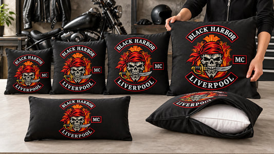 Motorcycle club cushion sizes and removable-cover construction compared on an inspection table.