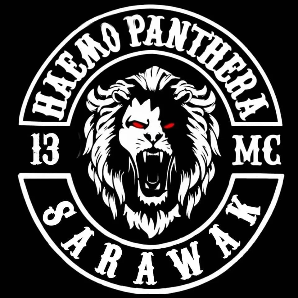 Black-and-white lion motorcycle club logo used only as an authorized design reference