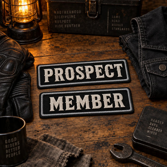 Membership patches at clubhouse events shown as a custom motorcycle club membership patch product.