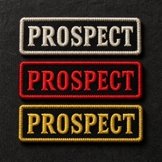 Compact Prospect tabs shown as a custom motorcycle club membership patch product.