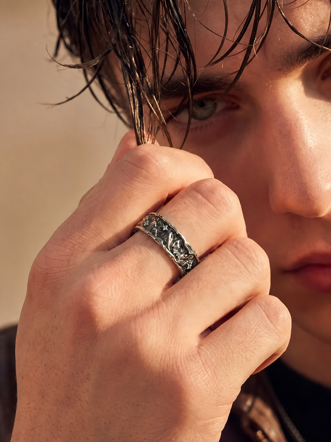 Mountain and Sea Promise Sterling Silver Ring - product view 4