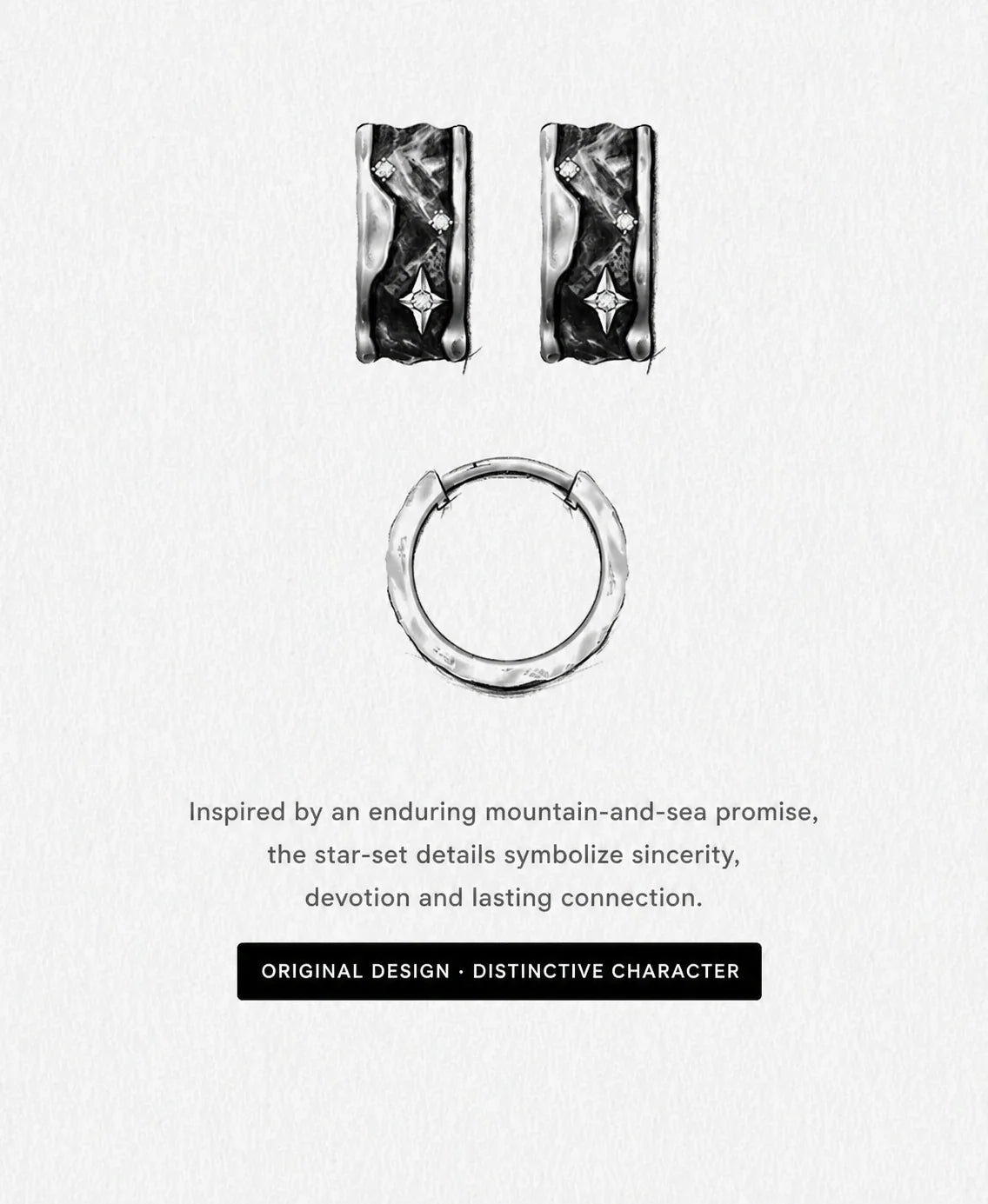 Sterling Silver Mountain and Sea Oath Hoop Earrings - design details
