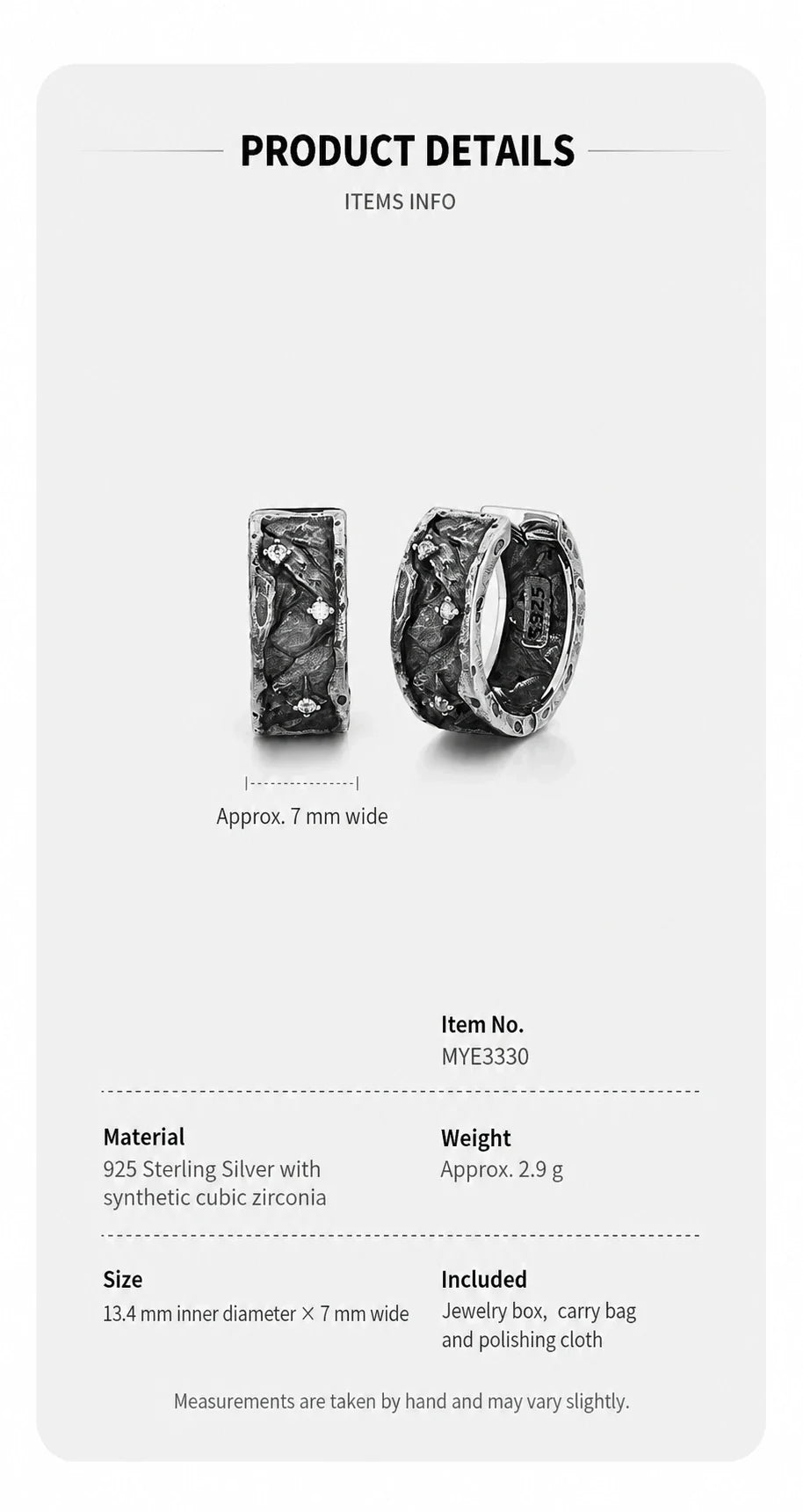Sterling Silver Mountain and Sea Oath Hoop Earrings - specifications