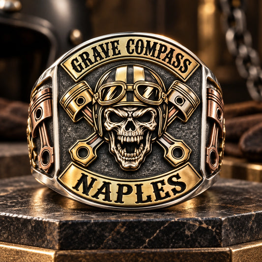 Multi-Metal Rings designed from an authorized motorcycle club emblem in 925 Sterling Silver + Brass + Red Copper + 18K Gold-Plated natural metal tones.